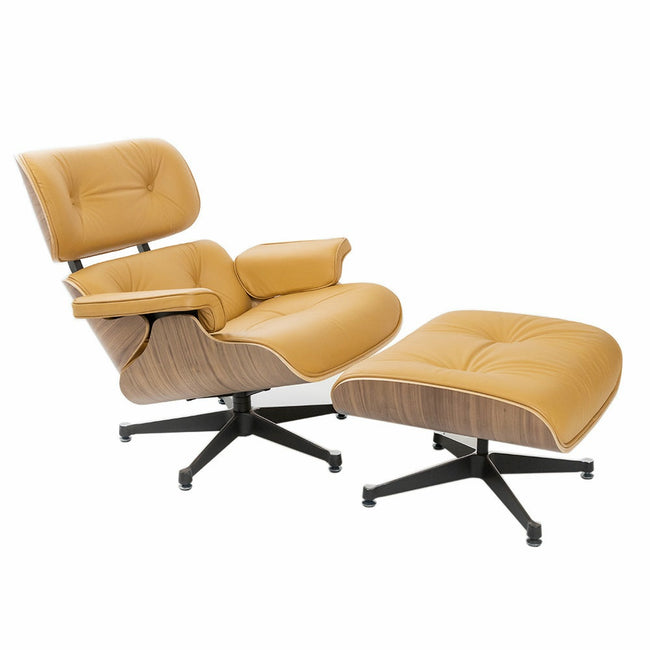 Iconic Lounge Chair and Ottoman - Walnut & Camel Leather