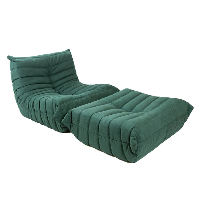 Togo Style Sofa 1 Seater Green Linen With Footstool
