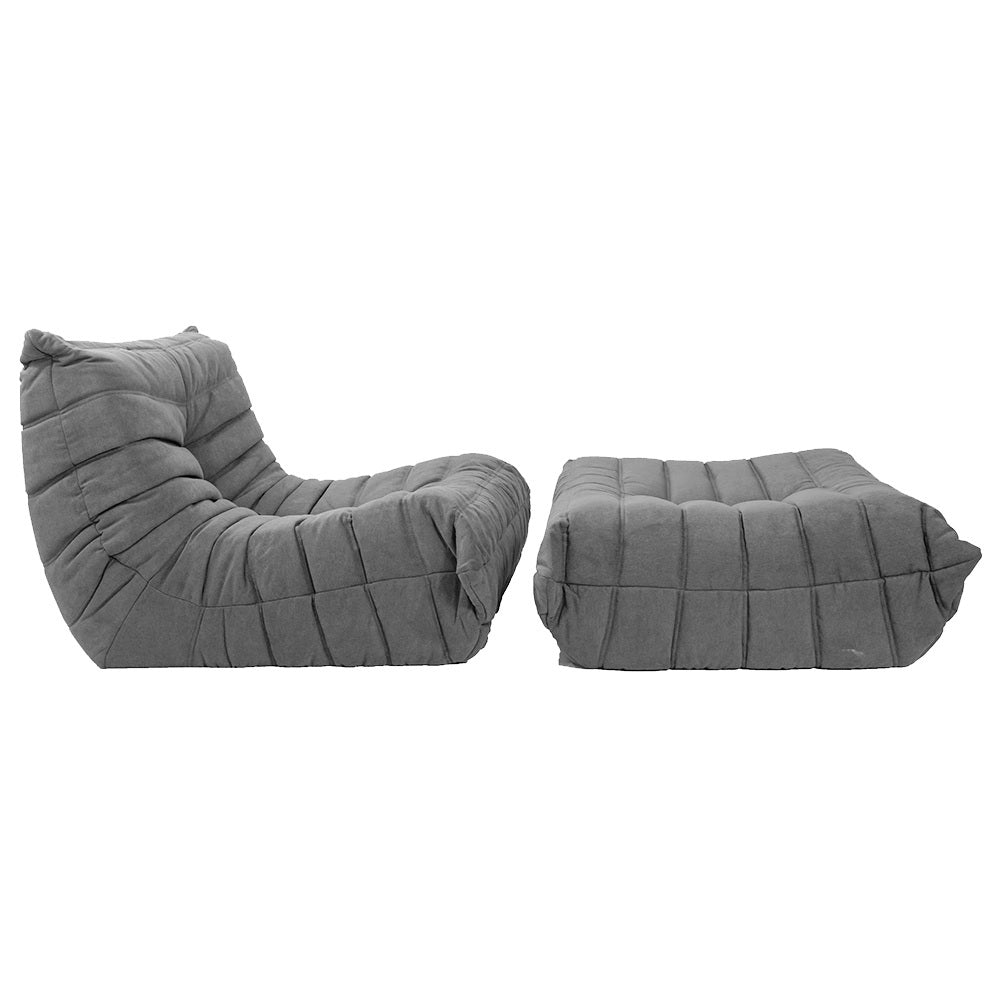 Togo Style Sofa 1 Seater Mid Grey With Footstool