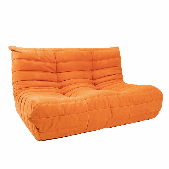 Togo Style Sofa Orange Suede 2 Seater