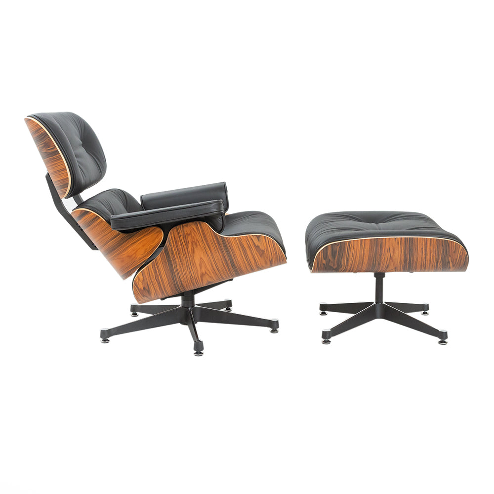 Iconic Lounge Chair and Ottoman - Rosewood & Black Leather