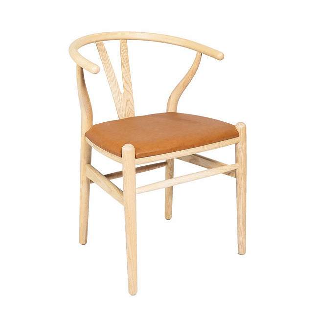 Hans J Wegner style Wishbone Chair - Natural / Tan Faux Seat