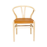 Hans J Wegner style Wishbone Chair - Natural / Tan Faux Seat