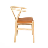 Hans J Wegner style Wishbone Chair - Natural / Tan Faux Seat