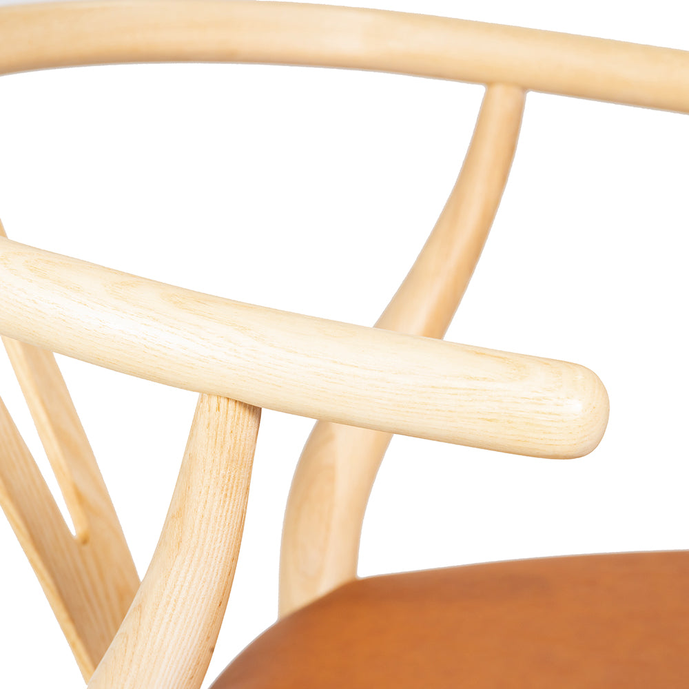 Hans J Wegner style Wishbone Chair - Natural / Tan Faux Seat