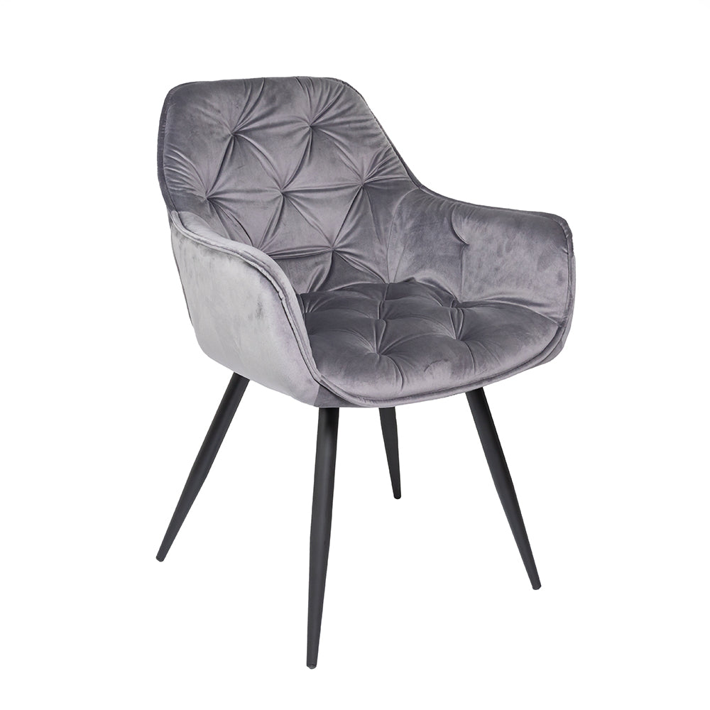 Buttoned Carver Dining Chair Grey Velvet