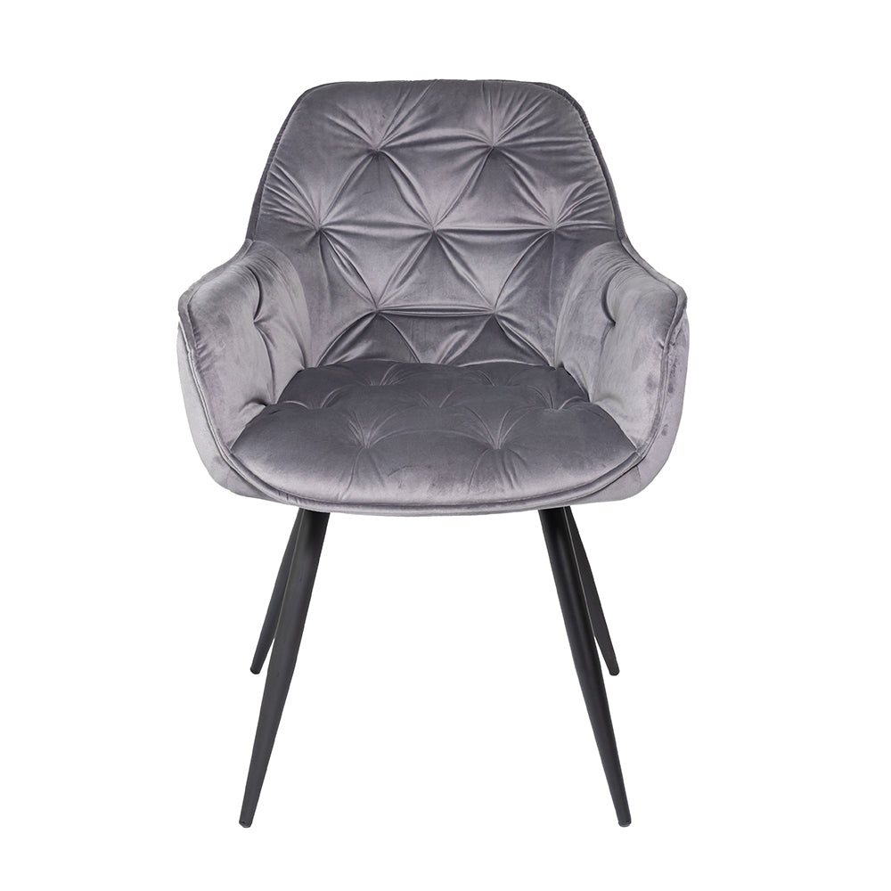 Buttoned Carver Dining Chair Grey Velvet
