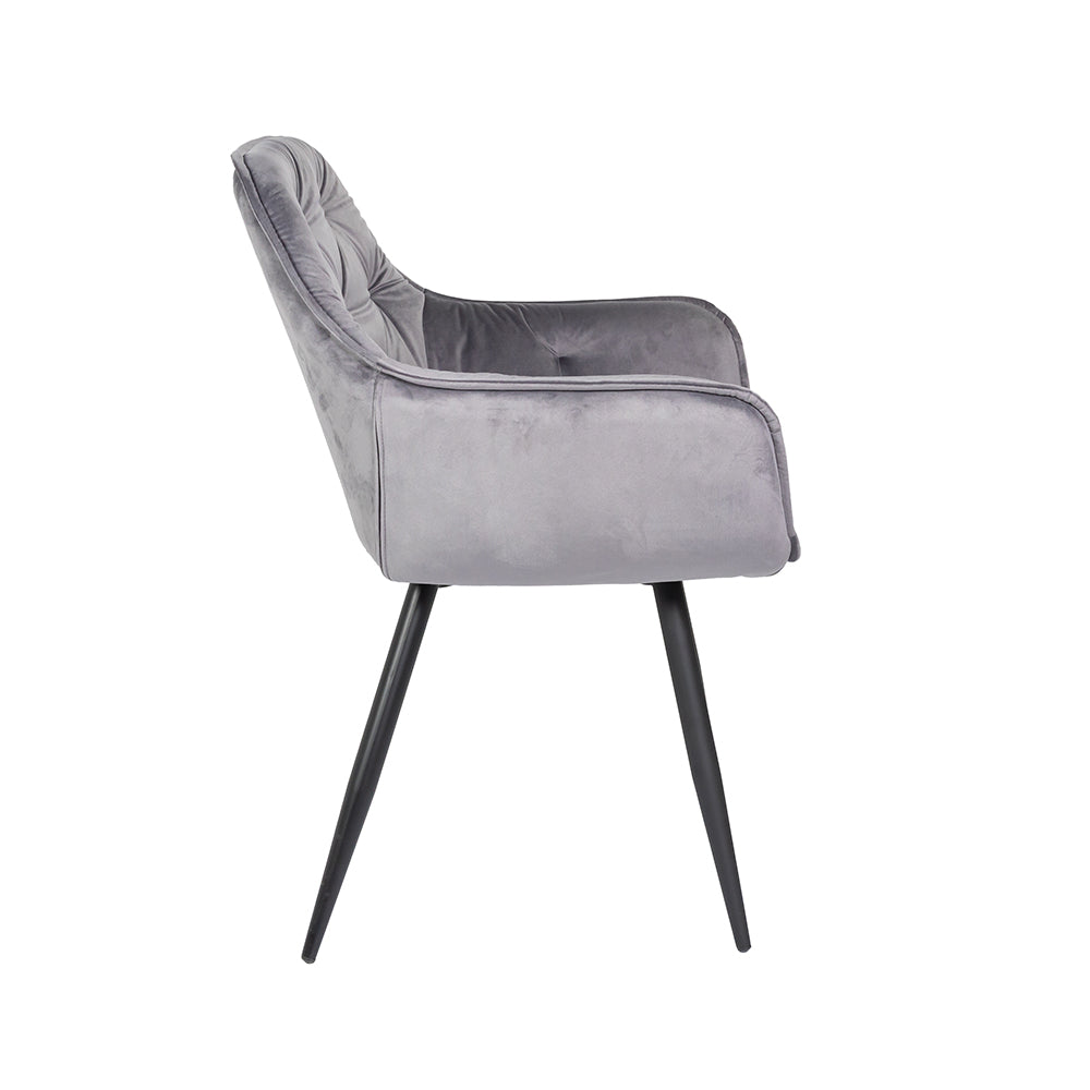 Buttoned Carver Dining Chair Grey Velvet