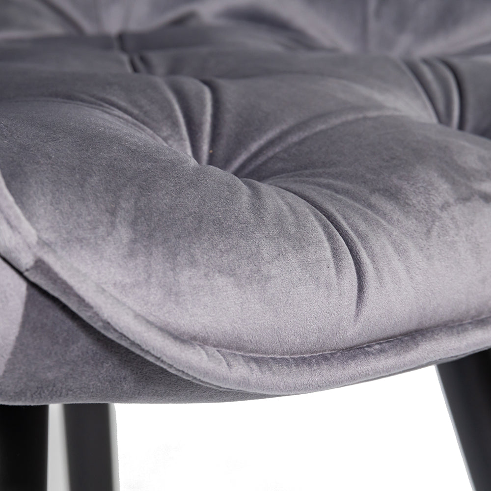 Buttoned Carver Dining Chair Grey Velvet