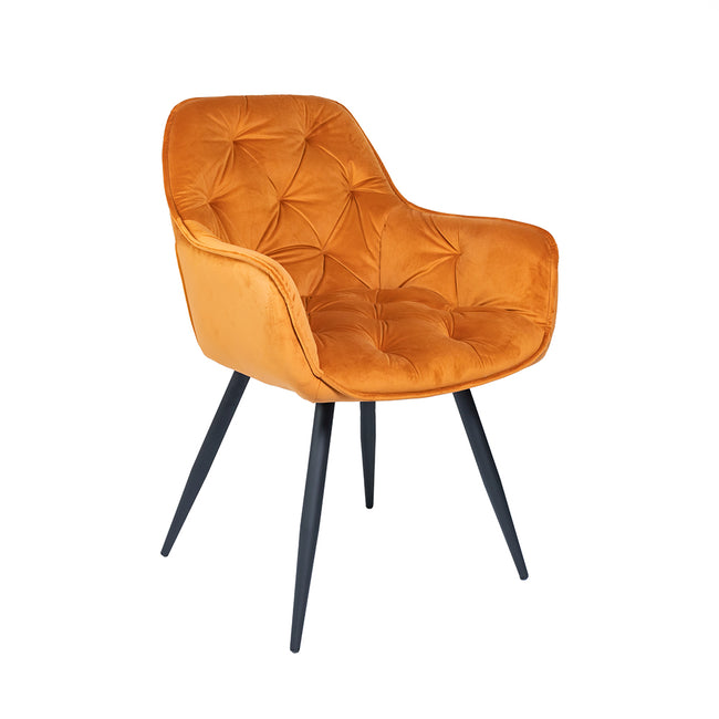 Buttoned Carver Dining Chair Orange Velvet