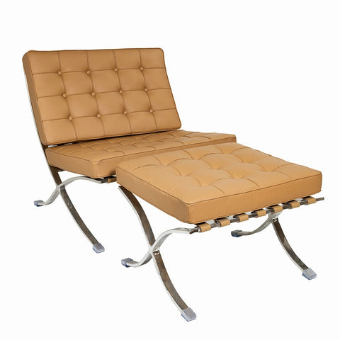 Camel leather chair and ottoman hotsell