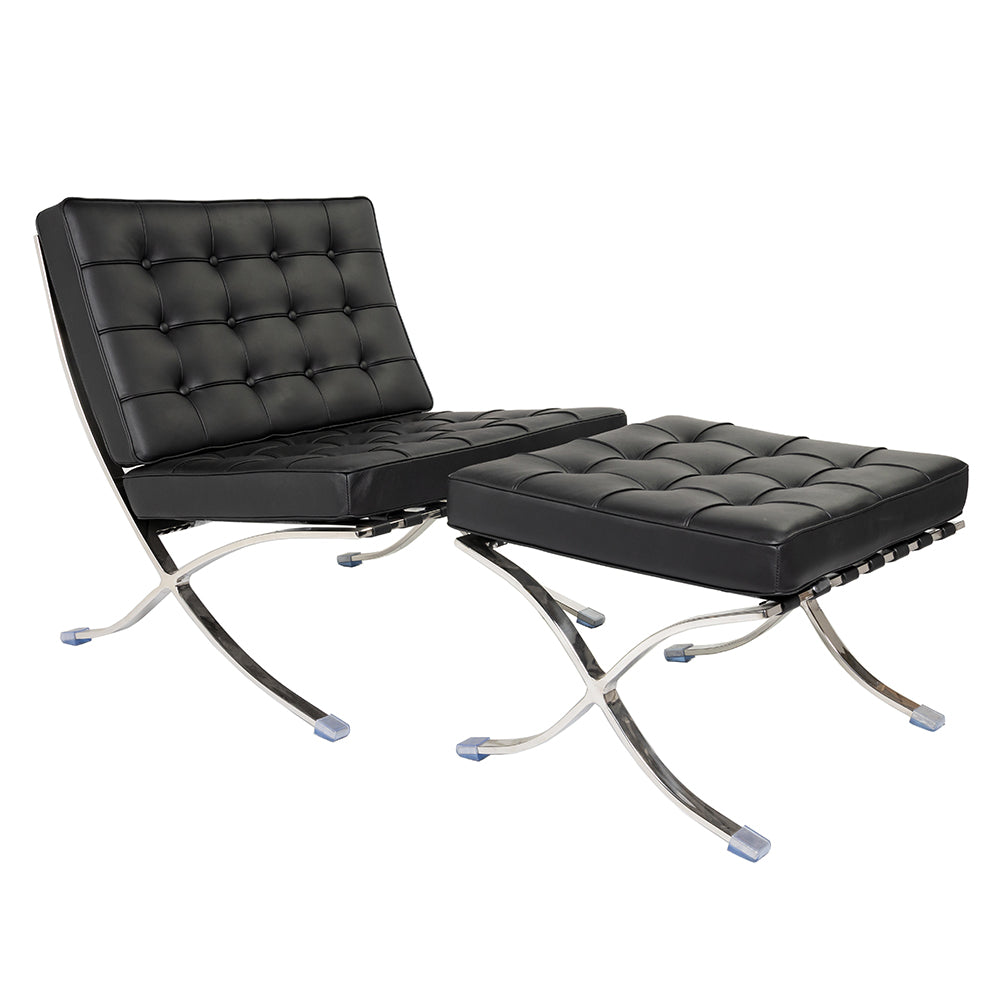 Barcelona Chair and Ottoman Black Leather