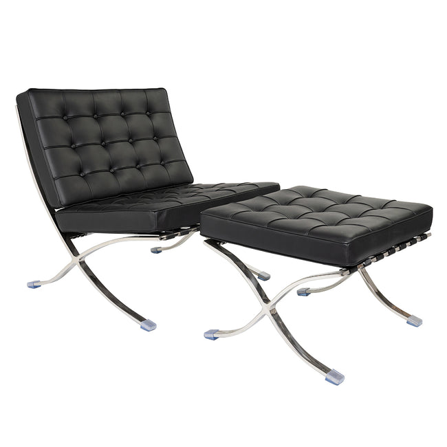 Barcelona Chair and Ottoman Black Leather