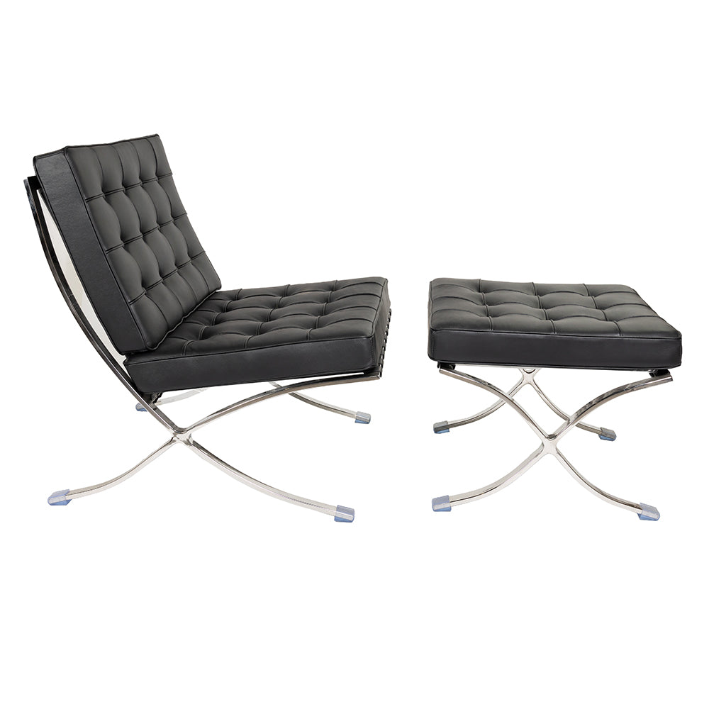 Barcelona Chair and Ottoman Black Leather