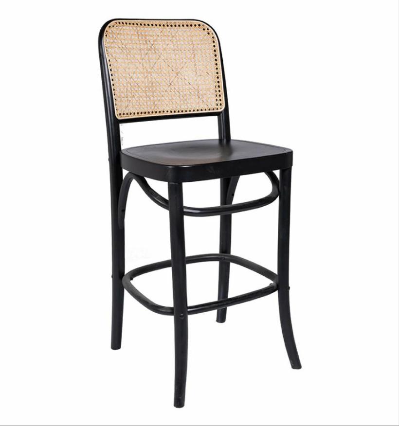 811 Hoffmann Style Stool Black with Cane Backrest