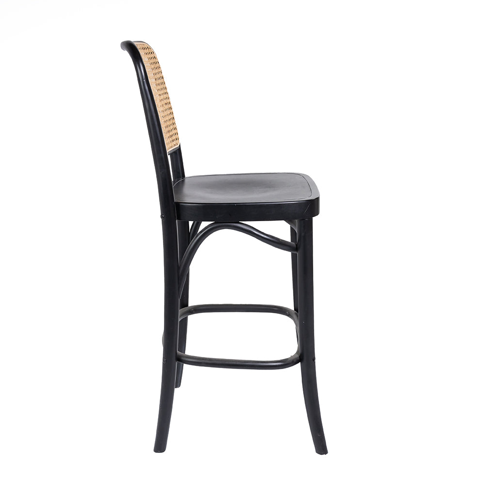811 Hoffmann Style Stool Black with Cane Backrest