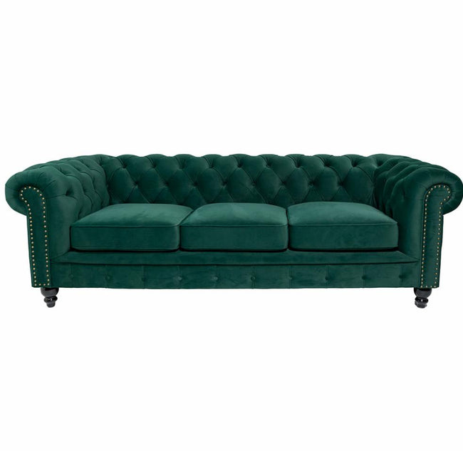 3 Seater Chesterfield Style Sofa Green Velvet