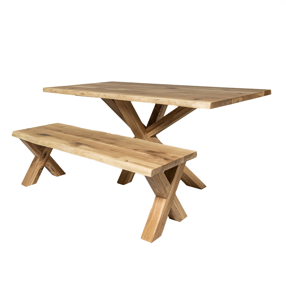 Solid Oak Star Frame Dining Table / Matching Bench / Strachel A.F.