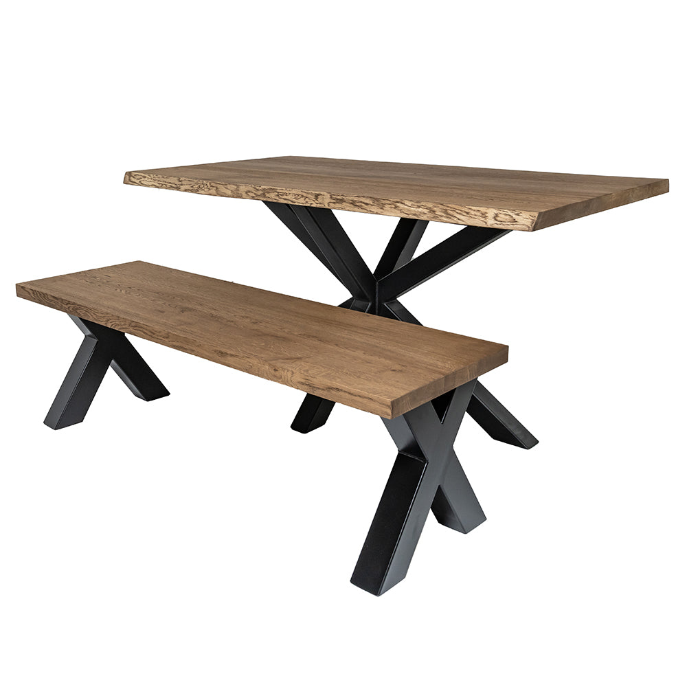Solid Oak Dining Table Brown / Star Frame Black / Matching Bench / Strachel A.F.