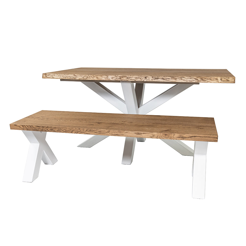 Solid Oak Dining Table Brown / Star Frame White / Matching Bench / Strachel A.F.