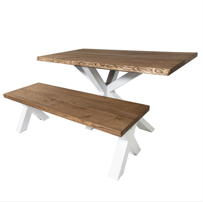 Solid Oak Dining Table Brown / Star Frame White / Matching Bench / Strachel A.F.