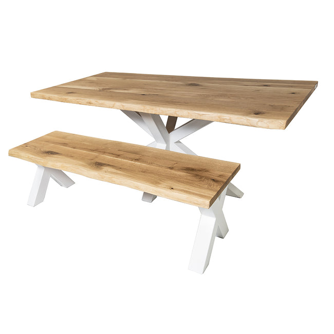Solid Oak Dining Table Natural / Star Frame White / Matching Bench / Strachel A.F.