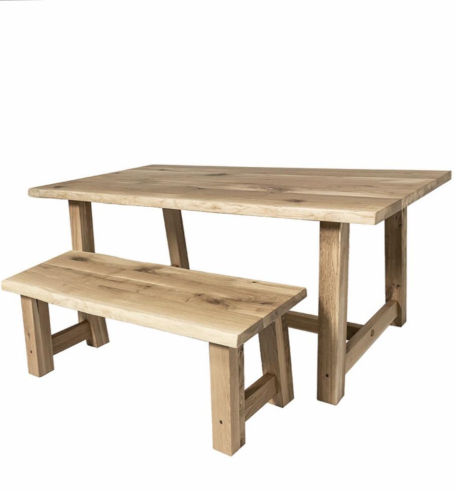 Solid Oak Farmhouse Dining Table / Matching Bench / Strachel A.F.
