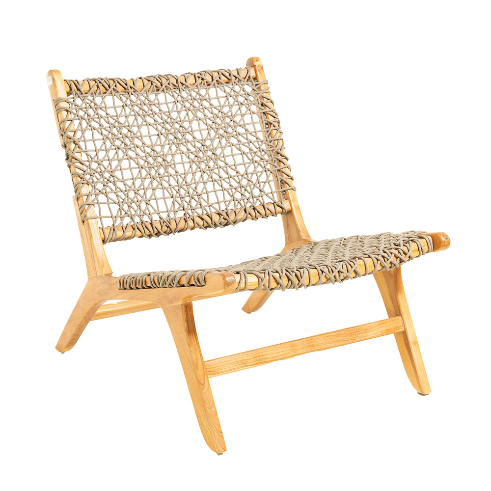 Teak Wood Rope Seat Easy Lounge Chair Indoor/Outdoor