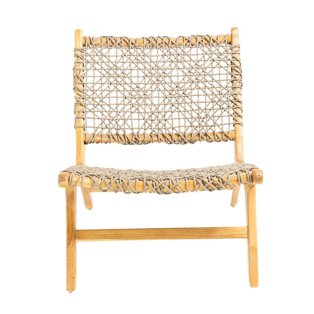 Teak Wood Rope Seat Easy Lounge Chair Indoor/Outdoor