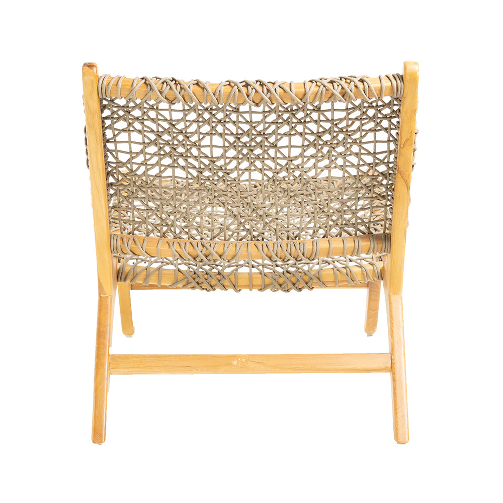 Teak Wood Rope Seat Easy Lounge Chair Indoor/Outdoor