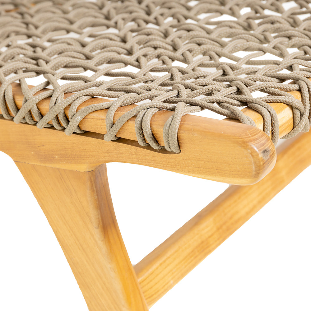 Teak Wood Rope Seat Easy Lounge Chair Indoor/Outdoor
