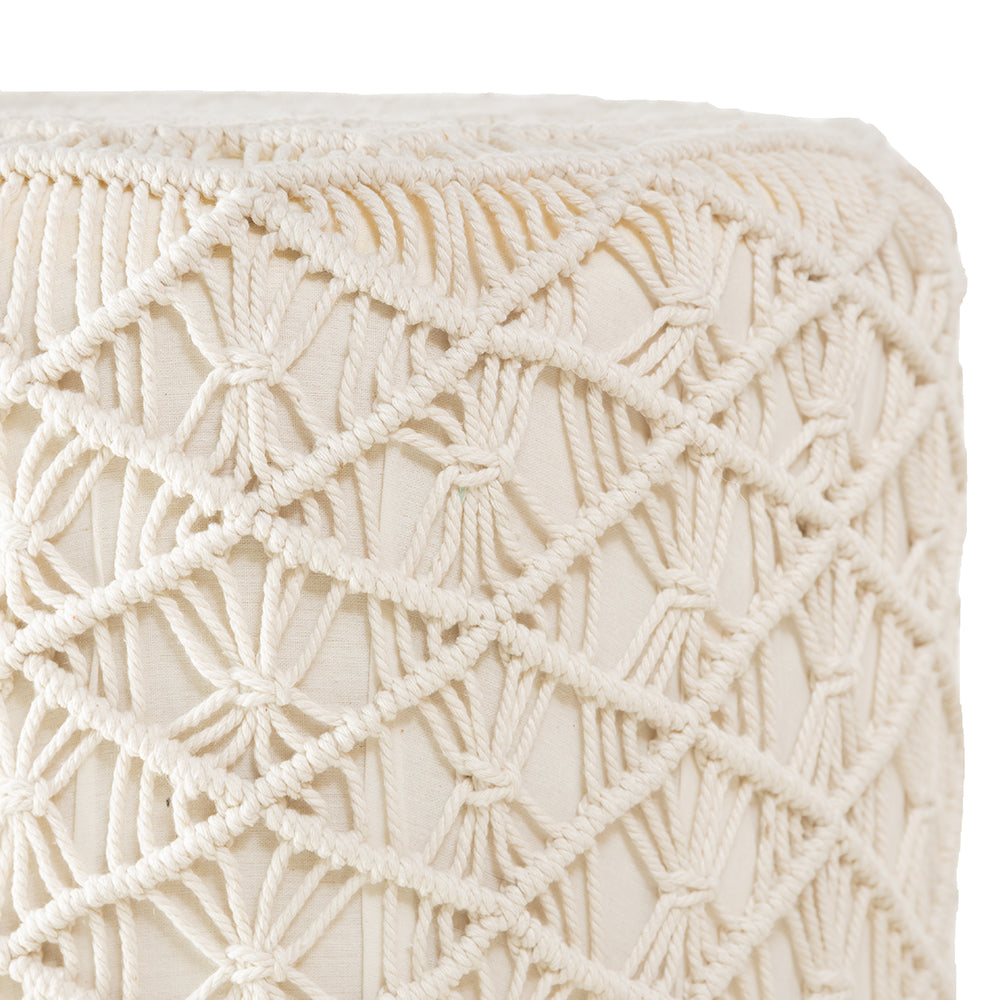 Macrame Pouf Stool  With Wooden Legs