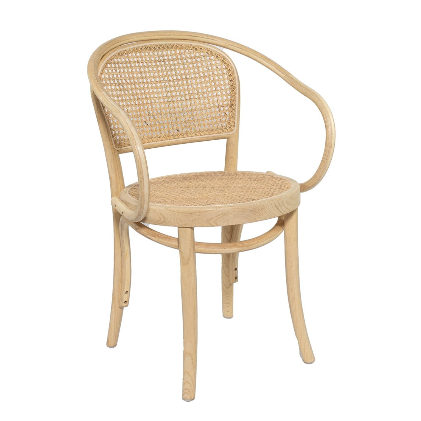 Wooden Round Bentwood Armchair With Rattan Back / Seat