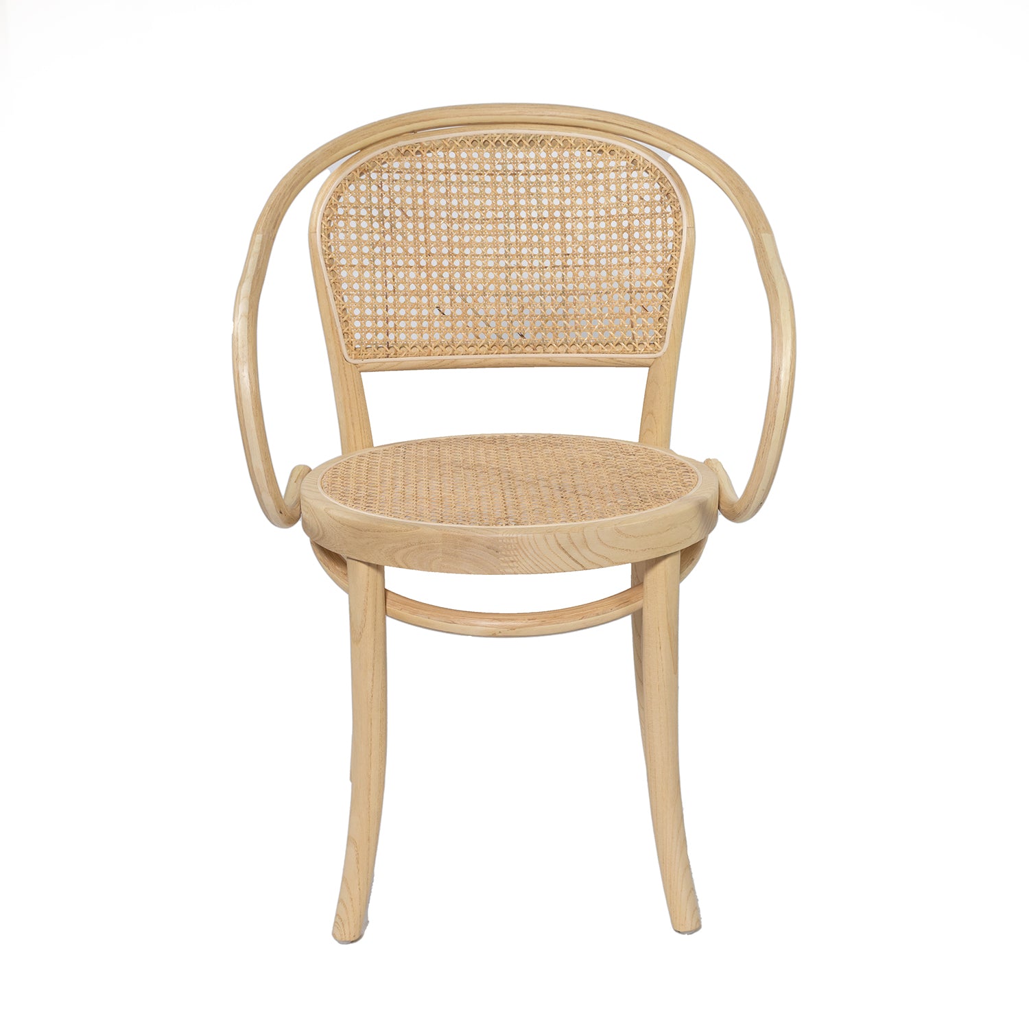 Wooden Round Bentwood Armchair With Rattan Back / Seat