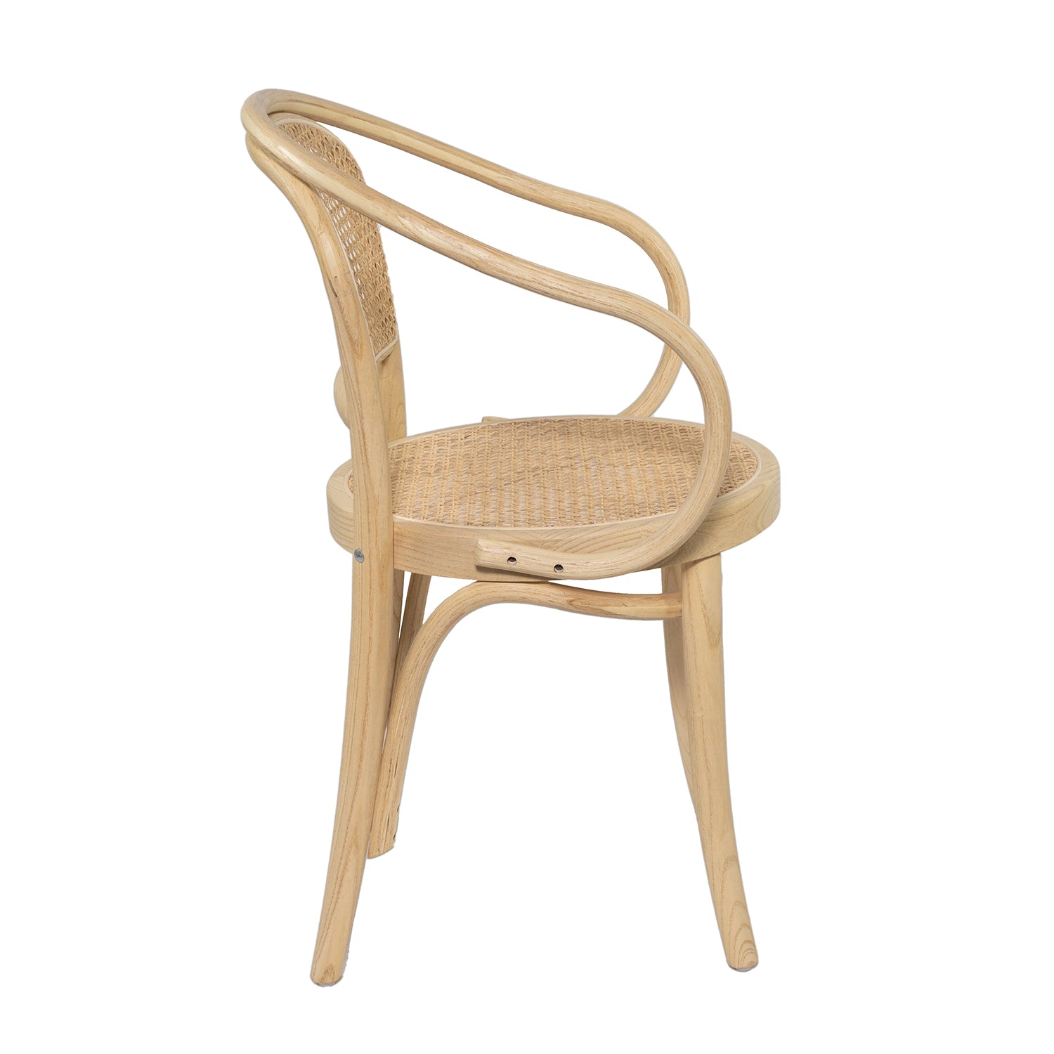 Wooden Round Bentwood Armchair With Rattan Back / Seat