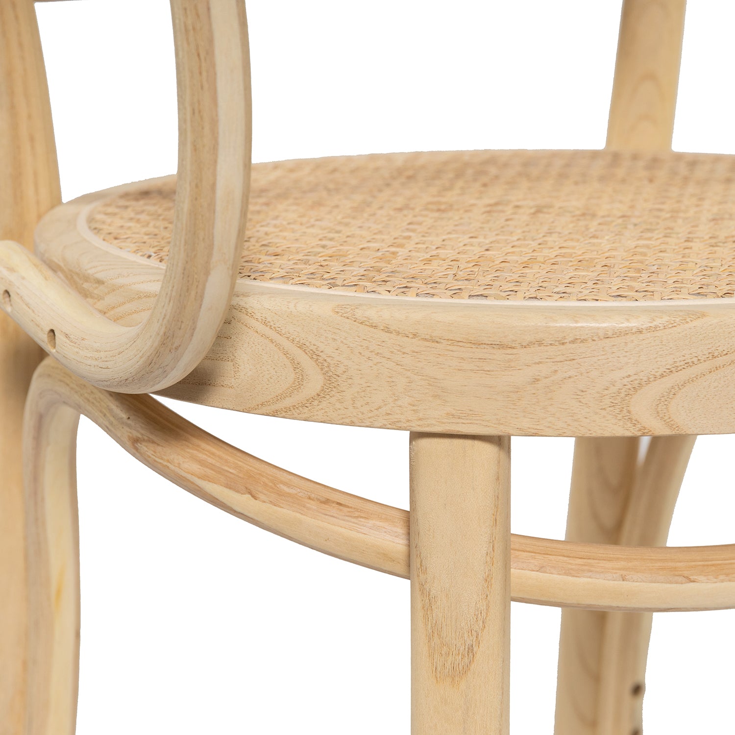 Wooden Round Bentwood Armchair With Rattan Back / Seat