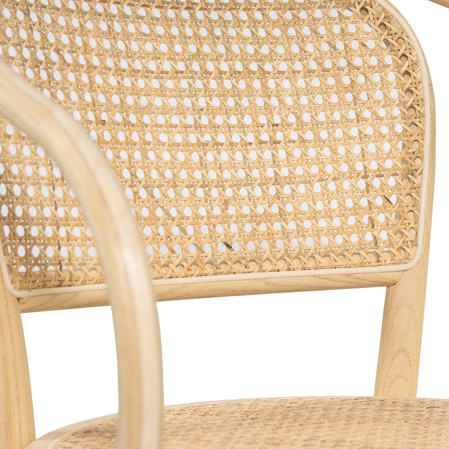 Wooden Round Bentwood Armchair With Rattan Back / Seat