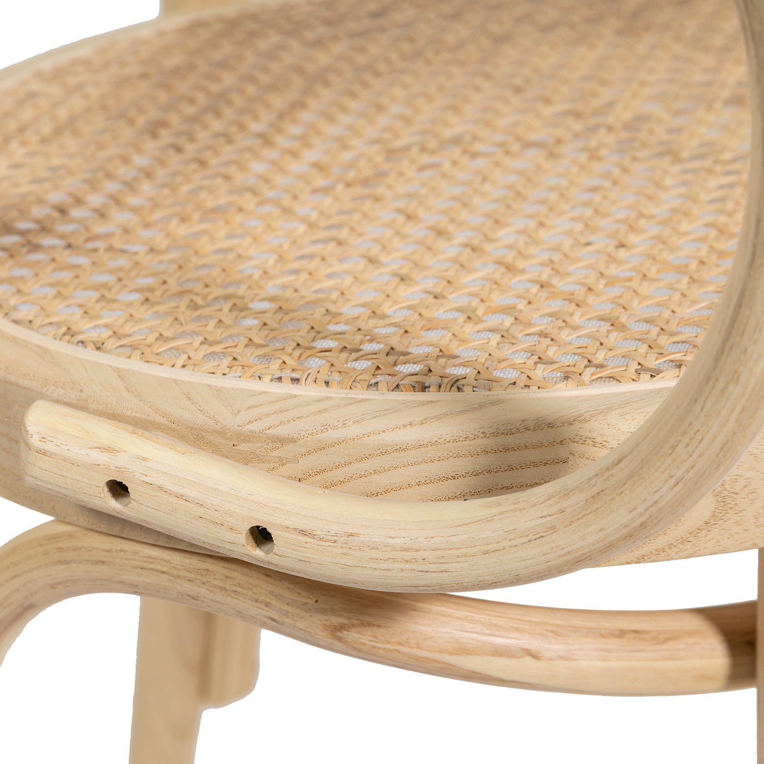 Wooden Round Bentwood Armchair With Rattan Back / Seat