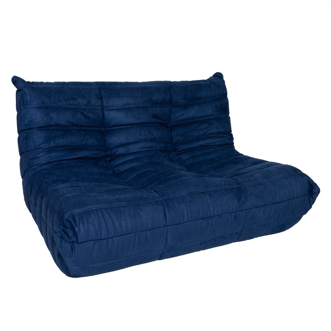 Togo Style Sofa Marine Blue Suede 2 Seater