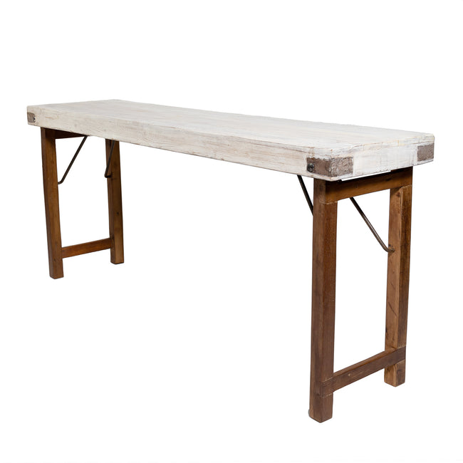 Wooden Antique Folding Console Table Whitewashed