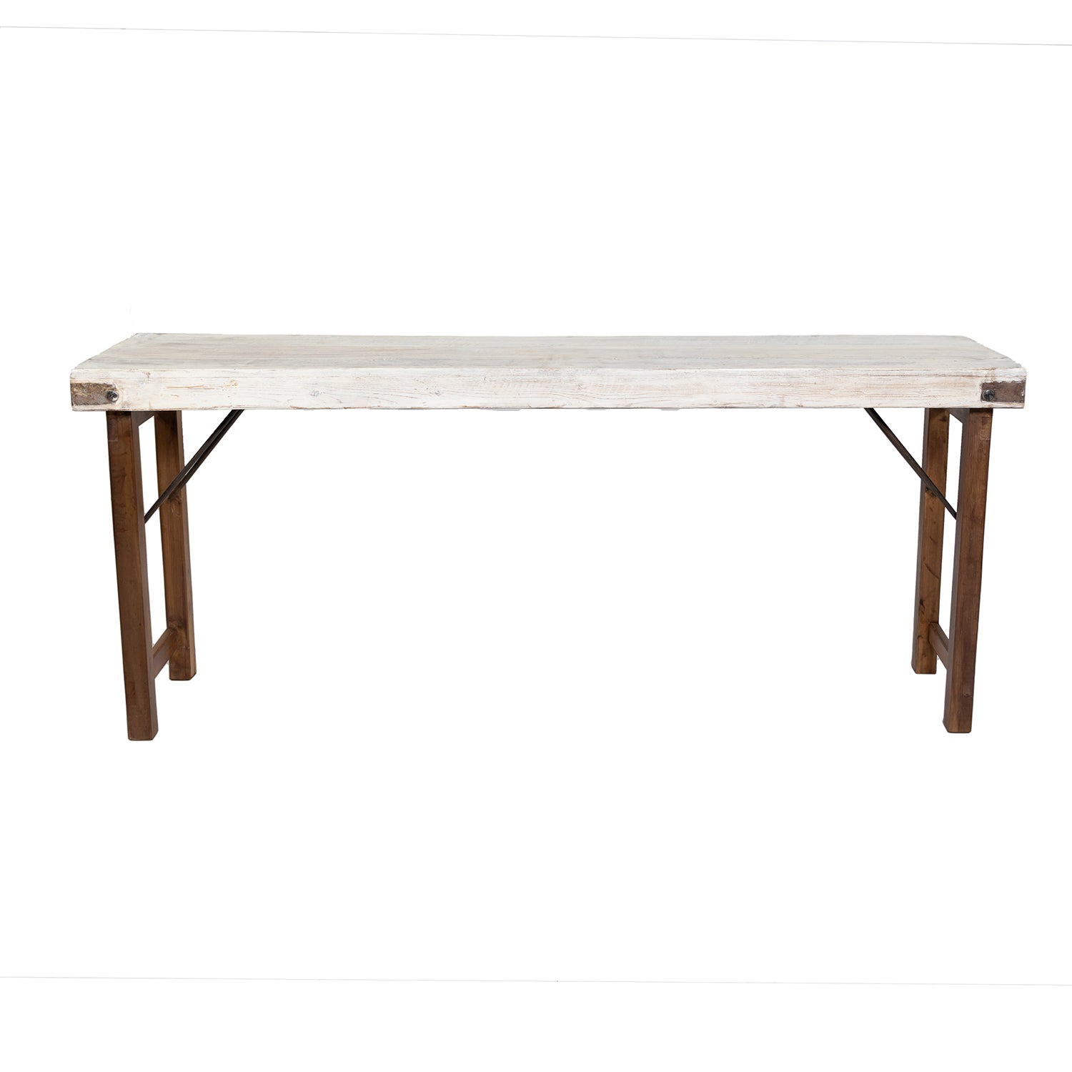 Wooden Antique Folding Console Table Whitewashed