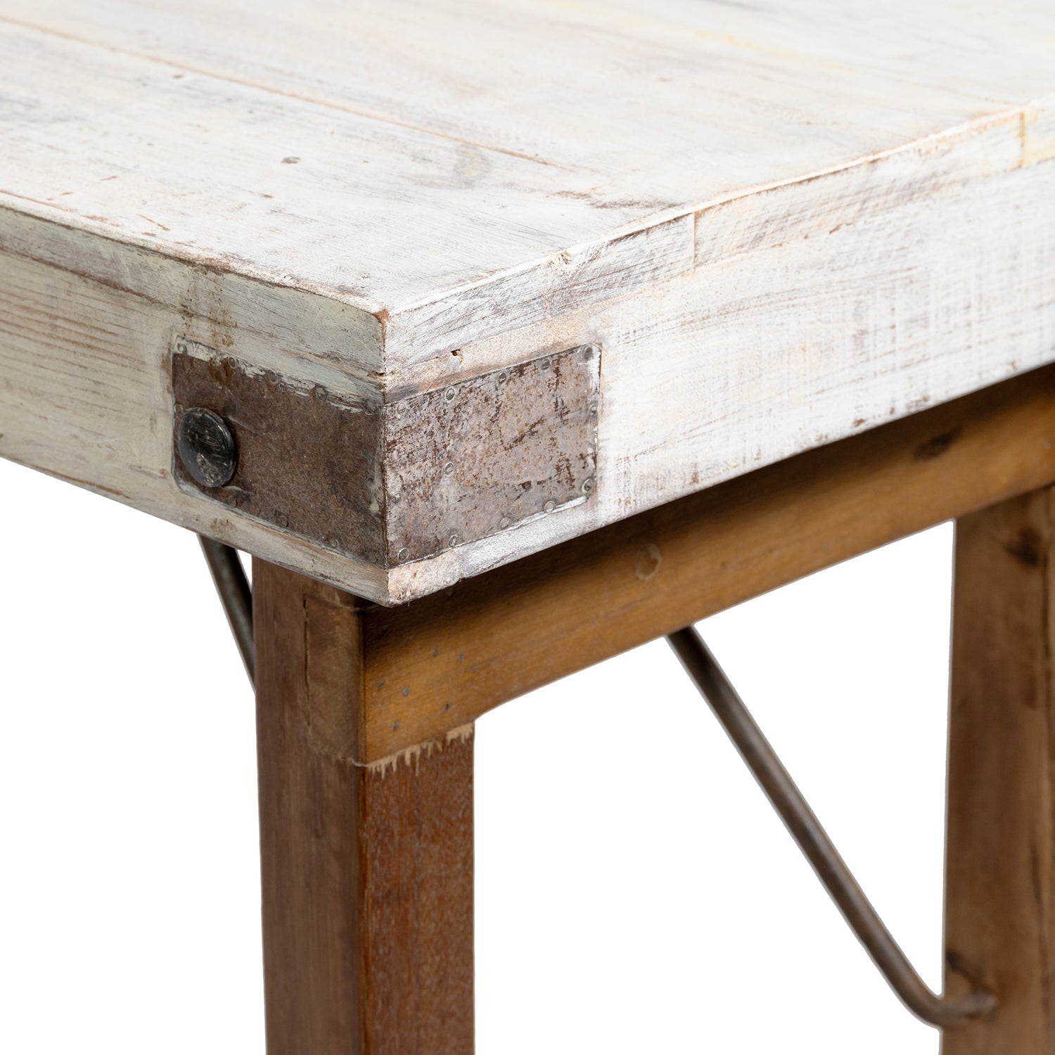 Wooden Antique Folding Console Table Whitewashed