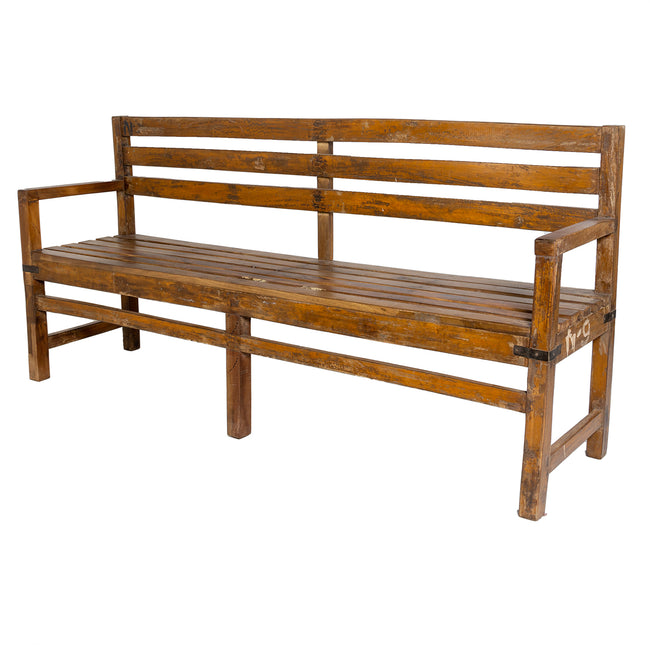 Teak Station Bench With Armrests Large
