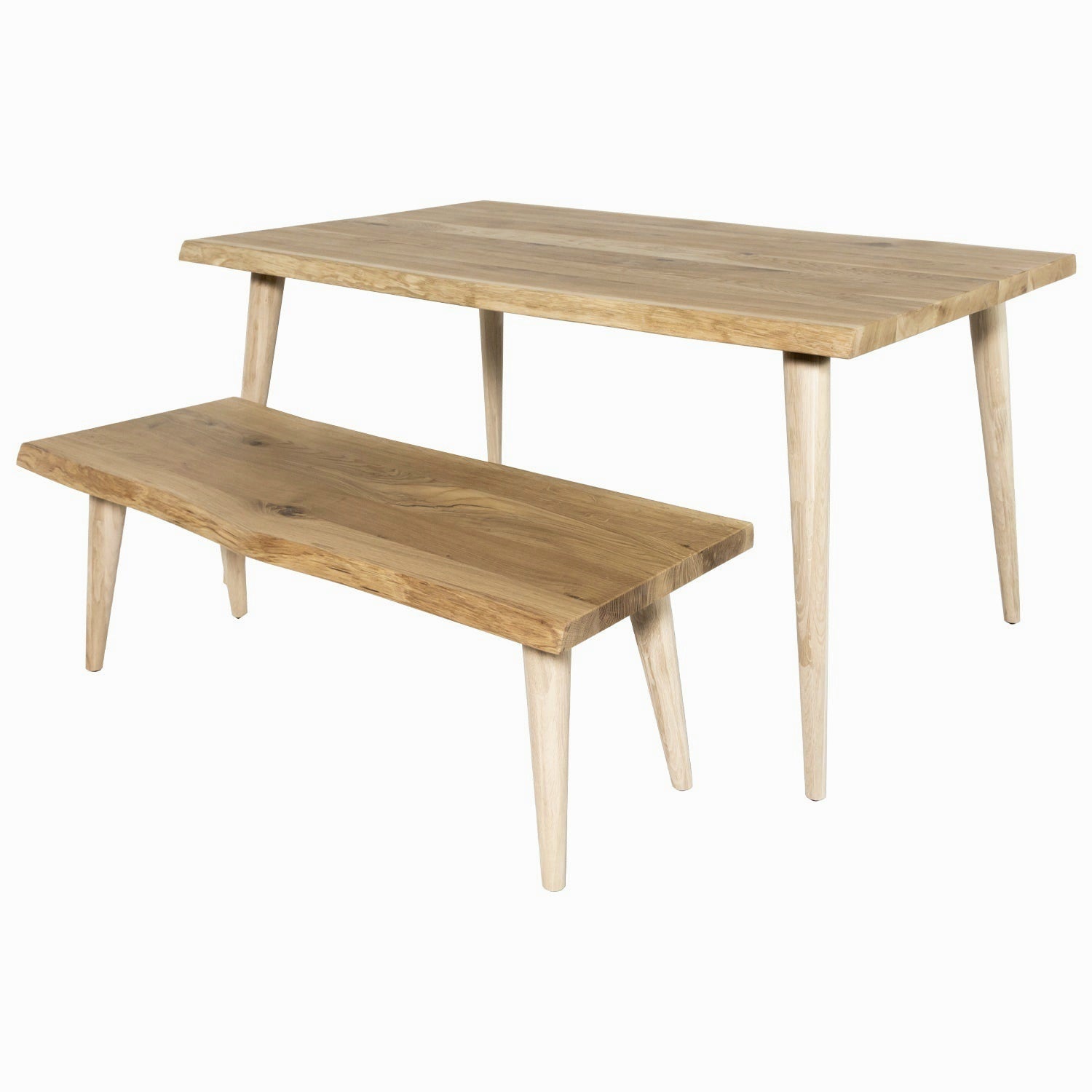 Spiky Oak Legs Dining Table with a Matching Bench by Strachel A.F.