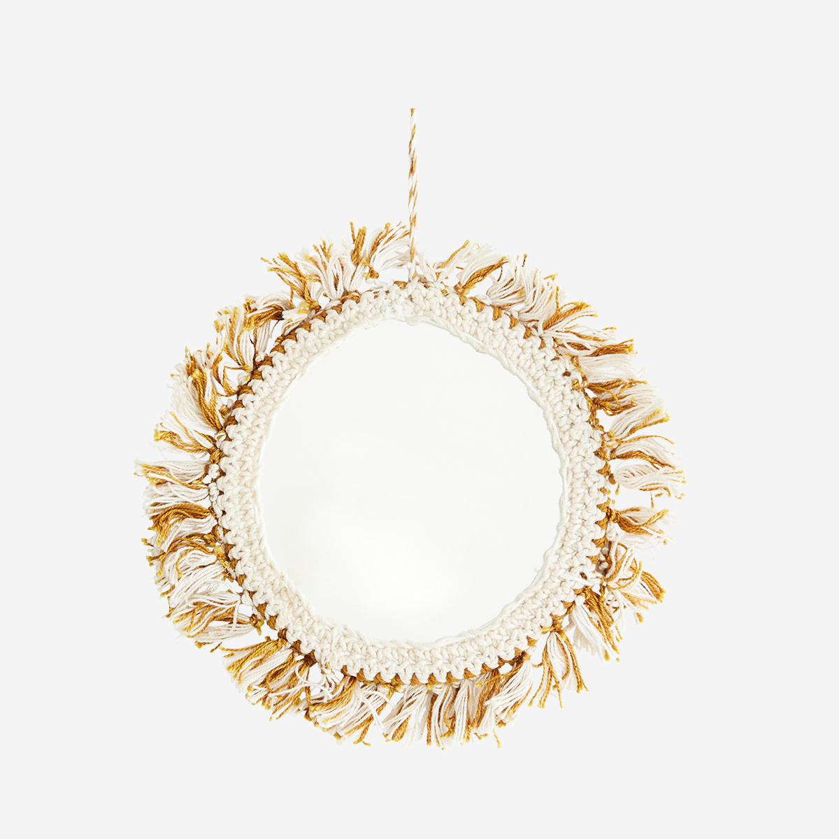 Hanging Mirror With Cotton Fringes D:`14cm- Madam Stoltz