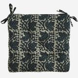 Printed cotton Seat Pad Stone/Dark blue/Dusty blue. - Madam Stoltz