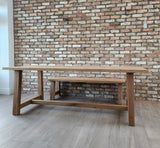 Solid Oak Farmhouse Dining Table / Matching Bench / Strachel A.F.