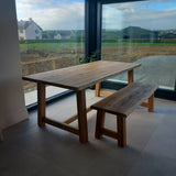 Solid Oak Farmhouse Dining Table / Matching Bench / Strachel A.F.