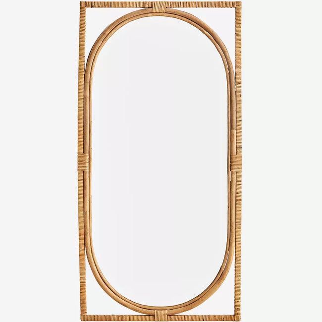 Oval Mirror With Rattan Frame