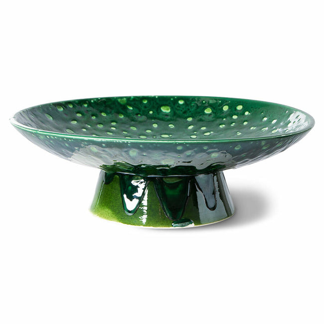 Ceramic Bowl On Base L Dripping Green